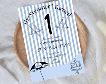 The Summer I Turned One Editable First Birthday Invitation