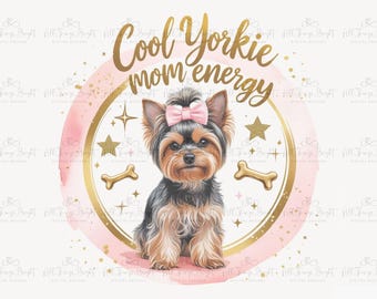 Yorkie Mom PNG Glam Dog Sublimation, Uroczy Clipart Miłośnika Psów, Bling Yorkshire Terrier, Dziewczęcy Wzór Kokardki, Plik do Pobrania Cyfrowego