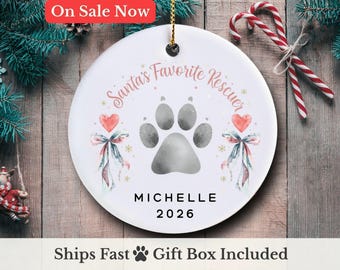 Dog Rescuer Ornament 2026, Personalized Rescue Volunteer Gift, Custom Paw Print Christmas Ornament for Dog Rescue Workers, Touching Dog Gift