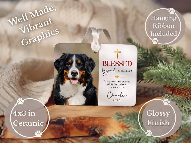 Religious Dog Christian Dog Photo Christmas Ornament, Blessed Beyond Measure Bible ...