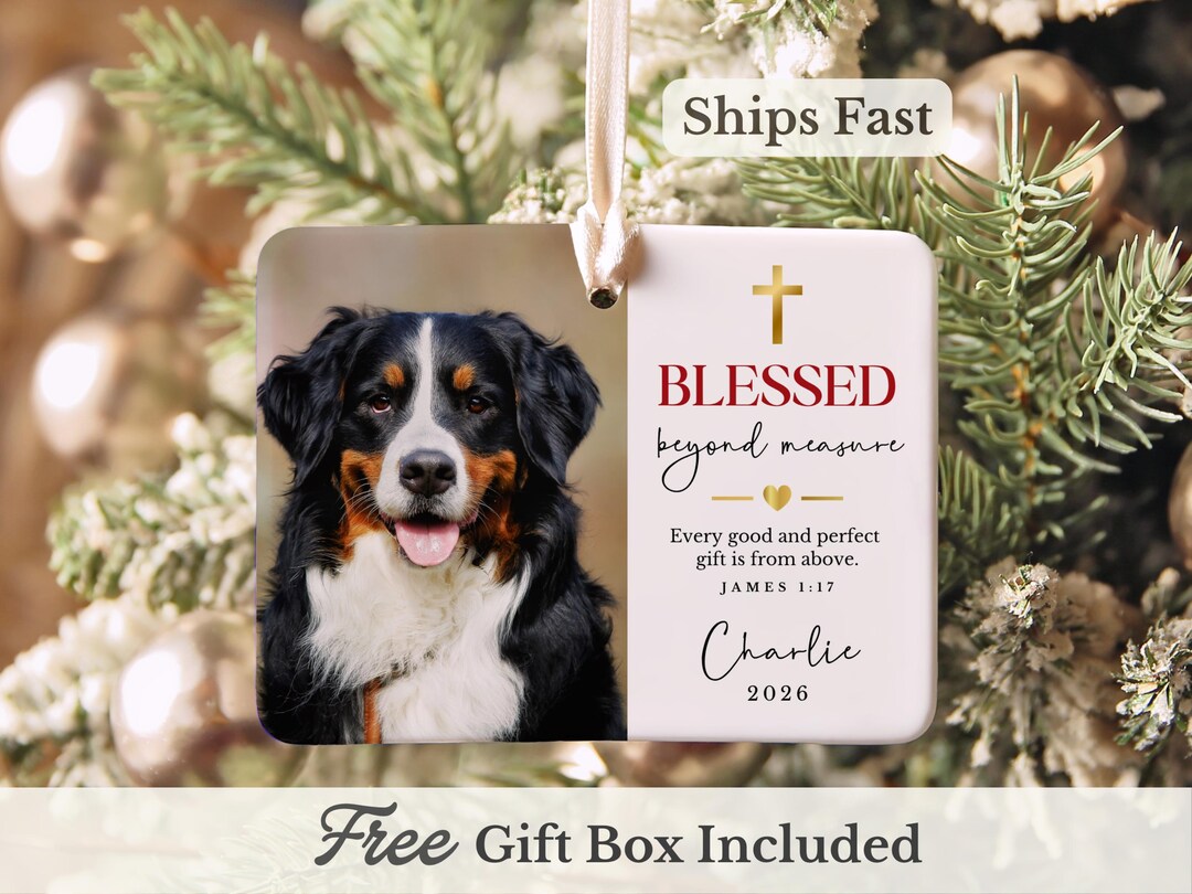 Religious Dog Christian Dog Photo Christmas Ornament, Blessed Beyond Measure Bible ...