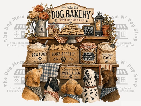 Dog Bakery PNG, Rustic Dog Treat Sublimation Design, Farmhouse Canine Kitchen Clipart, Pet Baker Graphic, Dog Lover Digital Download