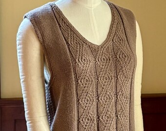 Chaleco de suéter con cuello en V tejido a mano, unisex, de mezcla de algodón