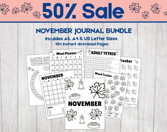 November 2025 Planner Bundle: 41 Monthly Journal Pages (A4 A5 US Letter PDF)