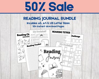 Reading Journal Printable Bundle: 50+ Book Trackers, Review Pages (A4 A5 PDF Instant Download)