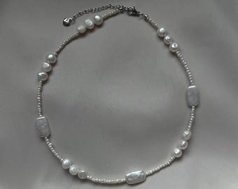 Süsswasserperle Choker Halskette, Barock Perlen, zarte Perlen Choker, Minimalist Perlenschmuck, handgemachtes Geschenk für sie