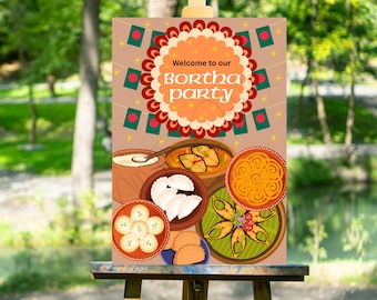 Cartel de bienvenida de la fiesta tradicional Bortha de Bangladesh, decoración del festival de comida bengalí Pohela Boishakh