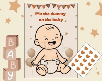 Pin the Dummy on the Baby Game, Neutral Baby Shower (Printable Digital Download)