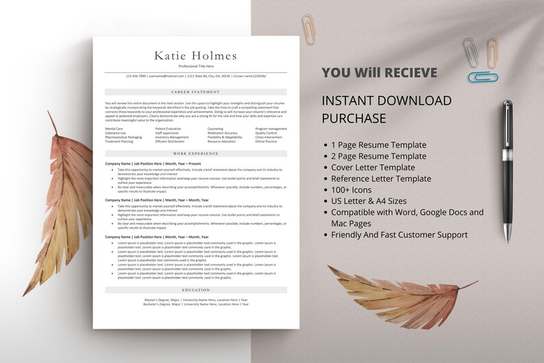 Basic ATS Resume | Word, Google Docs and Pages | Minimalist, Editable ...