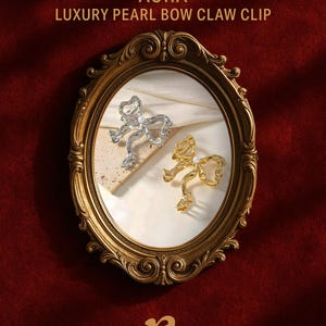 Pearl Bow Hair Claw Clip: Elegant Gold or Silver Ribbon