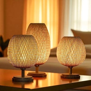 Japanese Style Solid Wood Table Lamp | Bamboo Zen Bedside Light for Bedroom Living Room | High End Minimalist Decor Gift Idea