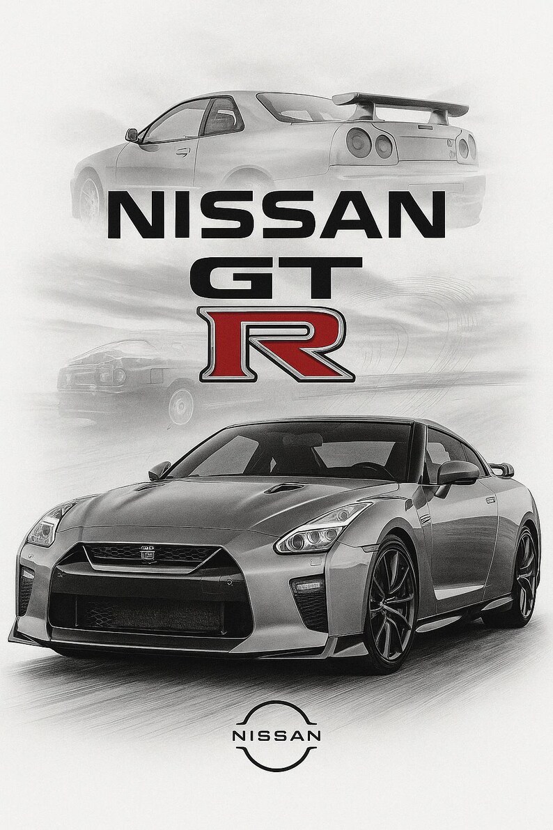 Nissan Skyline GT-R R34 & R35 Poster: JDM Car Art - Etsy