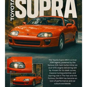 Toyota Supra MK4 Poster: JDM Car Art, Fast & Furious Inspired (Digital Download)