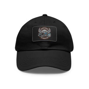 Vintage 66 Wings Leather Patch Dad Hat   Retro Motorcycle Style Cap