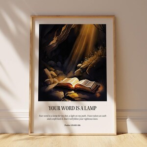 Psalm 119 Bible Verse Print, A Lamp Unto My Feet Scripture Art Download, Christian Quote Wall Decor, Watercolor Printable Design