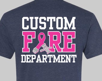 Camiseta personalizada para bomberos con el fin de concienciar sobre el cáncer de mama: Comfort Colors, Línea Roja Delgada, Departamento de Bomberos