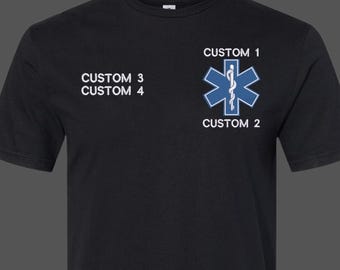 Camiseta Comfort Colors personalizada con bordado para técnicos de emergencias médicas (EMT/EMS) - Estrella de la vida