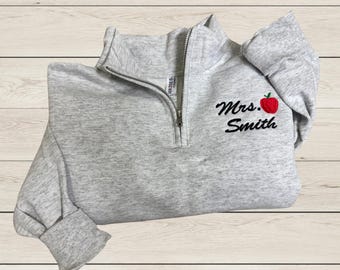 Sudadera con cremallera de un cuarto para profesor, bordada y personalizada, regalo personalizado