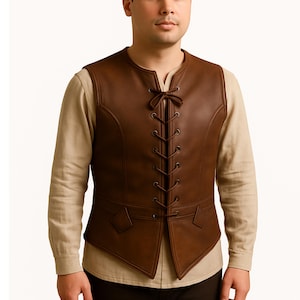 Handcrafted Men&#39;s Brown Leather Renaissance Vest Medieval Style Costume Waistcoat  Vintage Viking Cosplay Armor Vest  Gifts for Him