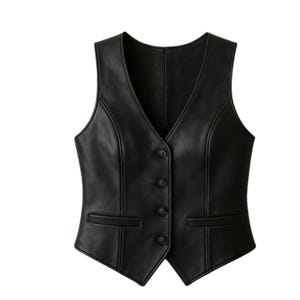 women Black Leather Vest Handmade Vintage Western Cowboy Biker Style Real Cowhide Waistcoat Custom Sizes