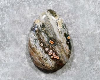 Ocean Jasper Cabochon - Green White Red Poppy Pendant Stone (38 x 28 x 7 mm)