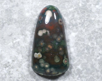 Orbicular Bloodstone Cabochon — Green Red White Yellow  Stone (40 x 21 x 8 mm)