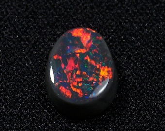 Australian Black Opal with Bright Red Multicolor Fire Ring Stone - 1.26 Carats - 9 x 7 x 3 mm