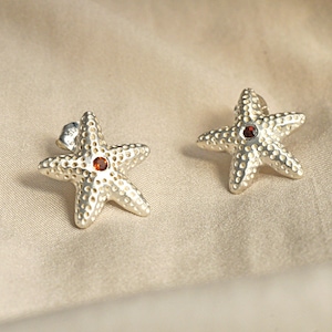 Sterling Silver Starfish Garnet Post Earrings