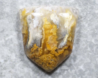 Graveyard Point Plume Agate Cabochon - Yellow Gold White  Pendant Stone (32 x 29 x 9 mm)