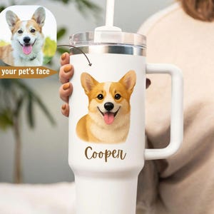 Custom Pet Tumbler Using Pet Photo + Name 40 oz Tumbler, Personalized Dog Cup, Christmas Gift For Pet Lover, Digital Pet Portrait