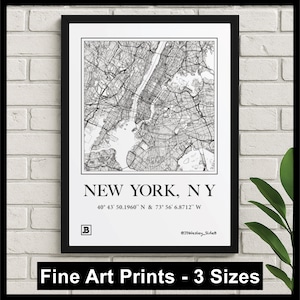 New York City Map Print | NYC Wall Art Decor | Framed or Unframed Giclée Print | Minimalist Black & White Cityscape | Housewarming Gift