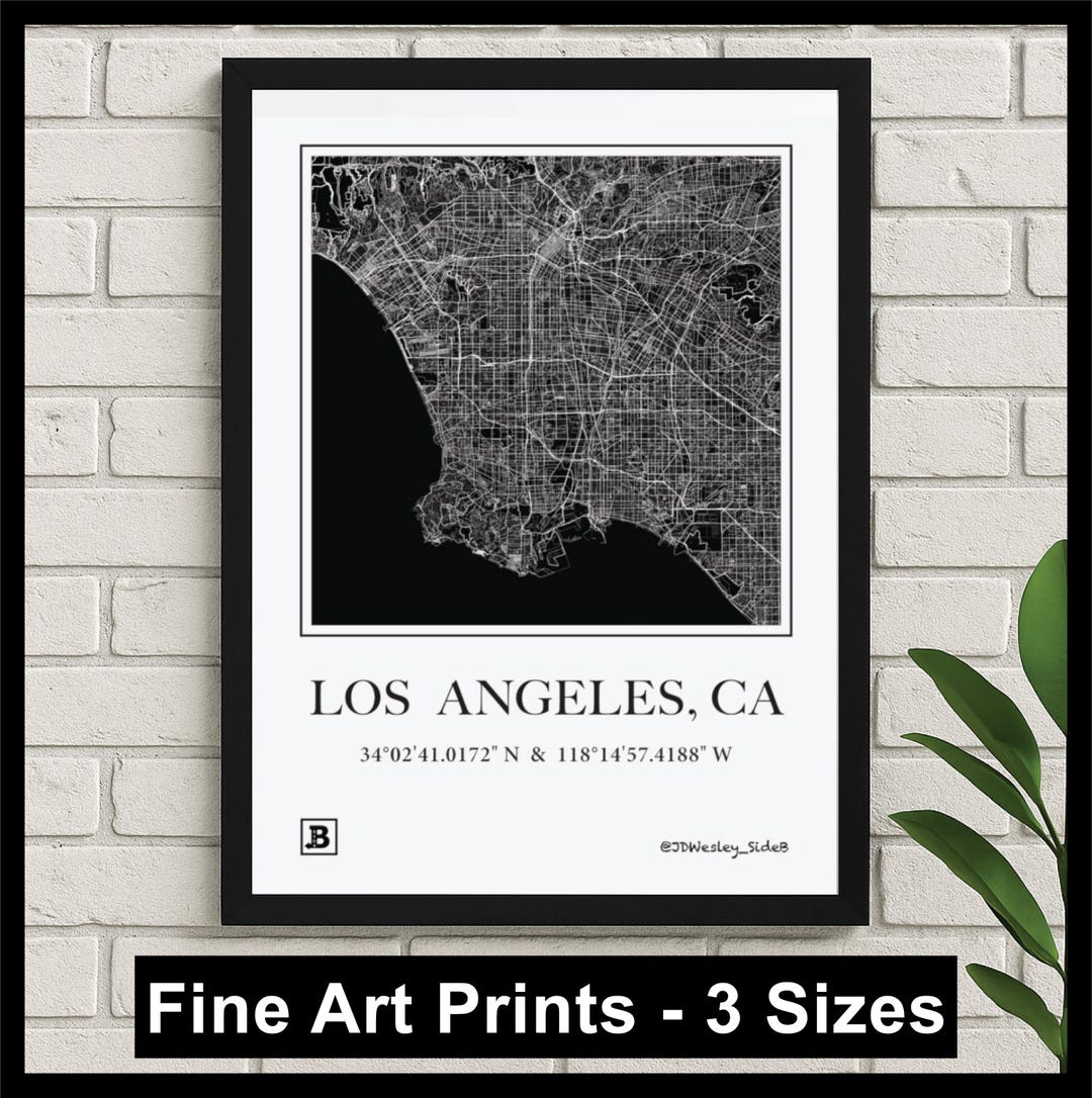 Los Angeles City Map Print - Black & White Minimalist Wall Art | LA ...