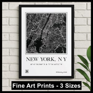 New York City Map Print - Framed or Unframed Black and White Wall Art | NYC Poster | Fine Art Print for Living Room, Office, Dorm, or Gift