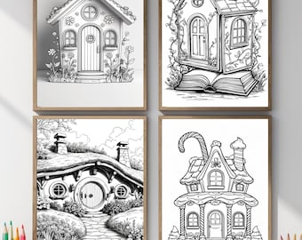 Magical Houses Coloring Pages for Kids | Printable Colouring Book (Digital Download)