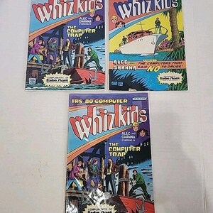 May include: Three vintage "Whiz Kids" comic books. The covers feature colorful illustrations with the title in a bold, stylized font. The comics are titled "The Computer Trap" and "Alec and the Computers That Said No to Drugs!"