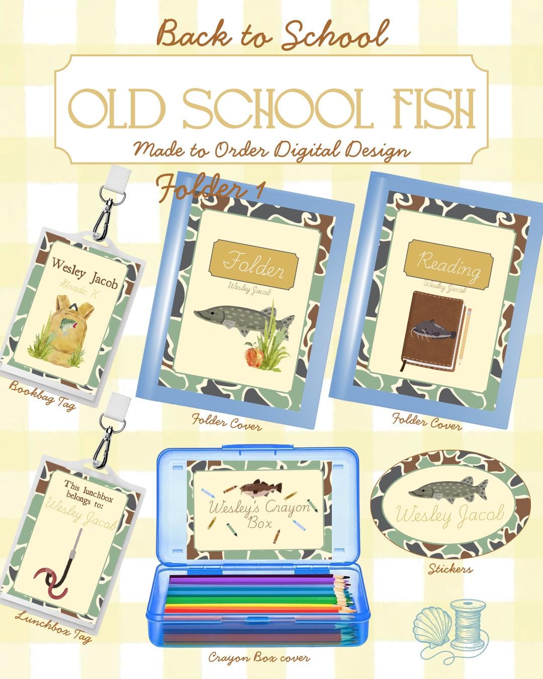 Back to School Old School Fish Made to Order Digital Design for ...