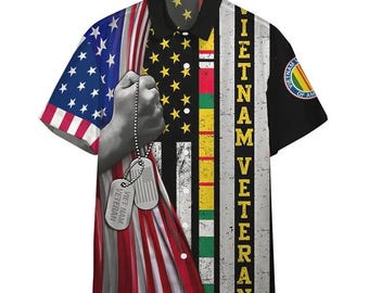 3D Vietnam Veteran Flags Custom Hawaiian Shirt,  Baseball Jersey - - T-shirt - Polo shirt