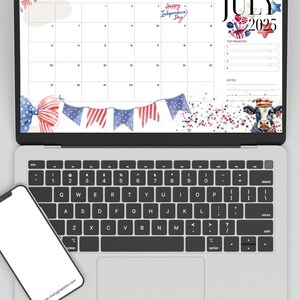 4.Juli Kalender | Juli 2025 Vaterländischer Kalender zum Ausdrucken | Sommer Digitaler Download | Rot Weiß Blau Monatsplaner PDF