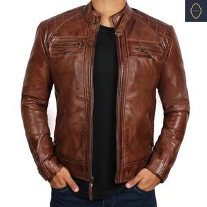 Vintage Brown Leather Biker Jacket for Men - Classic Cafe Racer Design - Handmade Distressed Jacket