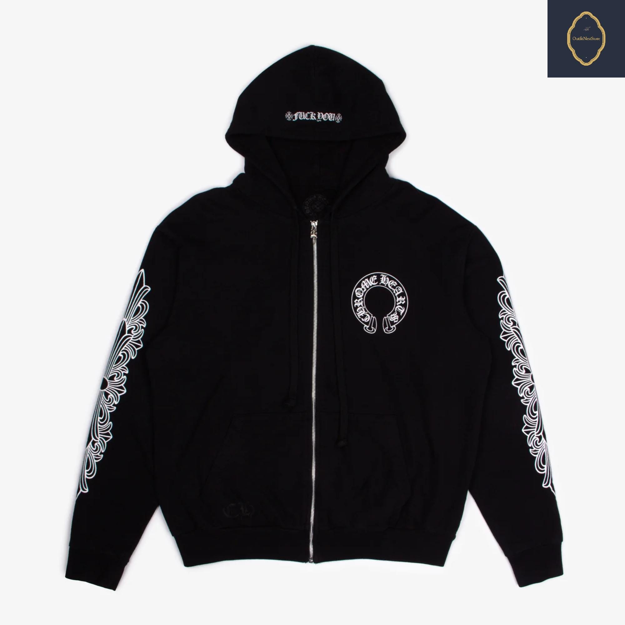 クロムハーツ ジップアップフーディ XS ホワイト ブラック クロムハーツ ジップアップフーディ XS ホワイト ブラック