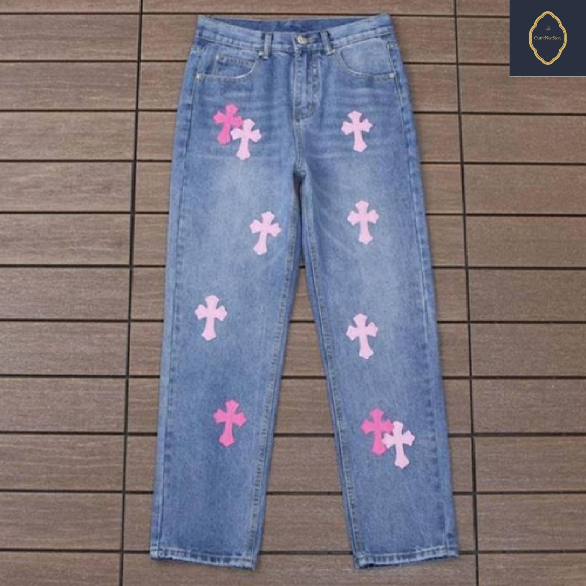 Artistic Streetwear Jeans Denim Pants for Men & Women Cross Pattern Jeans