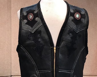 Leather Vest with Rutilated Quartz and Labradorite Minerals