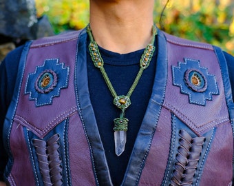 Leather Vest with Ammonite Fossil