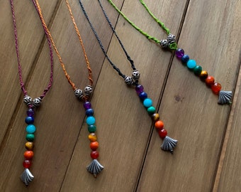 Chakras necklace, chakras pendant, minerals chakras colors