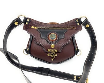 Handmade Leather Utility Belt Bag with Gemstone