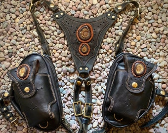 Utility Leather Holster, handcrafted Oregon Leather. Holster Bag -Travel Bag -Festival Holster -Festival Utility Vest -Purse- Phone Holder