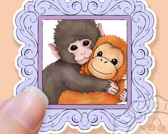 Punch the Baby Monkey, Vinyl Sticker, Kawaii Emotional Support Sticker, Viral Zoo Plushie, Monkey Laptop Decal, Waterproof, Best Friend Gift
