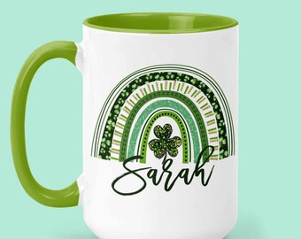 Customized St Patricks Day Mug, Shamrock Rainbow, Irish Coffee Mug, Irish Gifts, Irish Gaelic, Coffee Mug with Name, St Patricks Day Decor