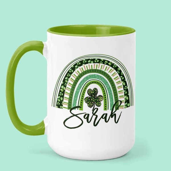 Customized St Patricks Day Mug, Shamrock Rainbow, Irish Coffee Mug, Irish Gifts, Irish Gaelic, Coffee Mug with Name, St Patricks Day Decor