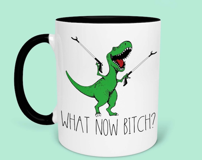 Trex What Now Bitch Coffee Mug, Dinosaur Coffee Mug, Funny Coffee Mug, Gifts For Him, Funny AF, Gifts for Friends, Housewarming Gift